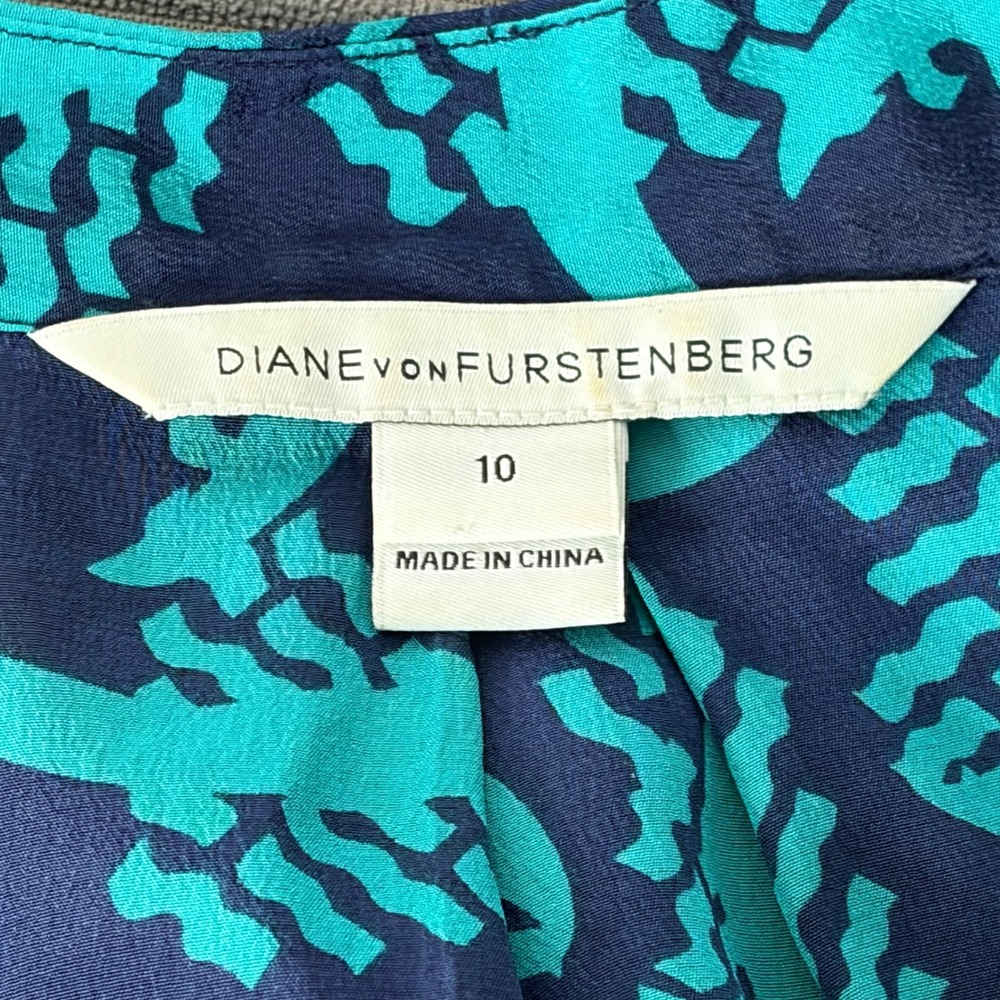 Diane von Furstenberg Deandra Dress Women 10 Teal Blue 100% Silk DVF - Picture 8 of 16